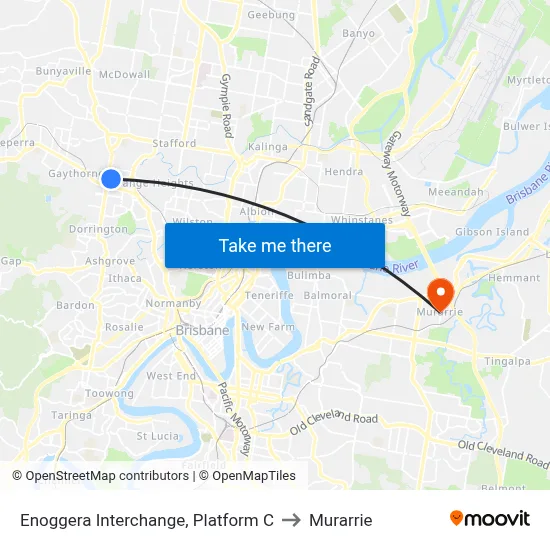 Enoggera Interchange, Platform C to Murarrie map