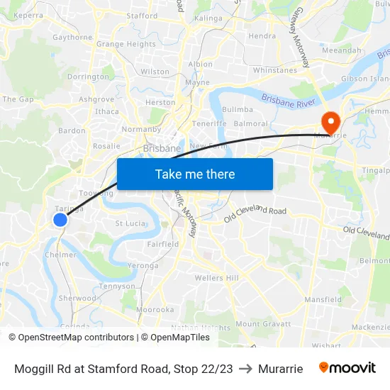 Moggill Rd at Stamford Road, Stop 22/23 to Murarrie map