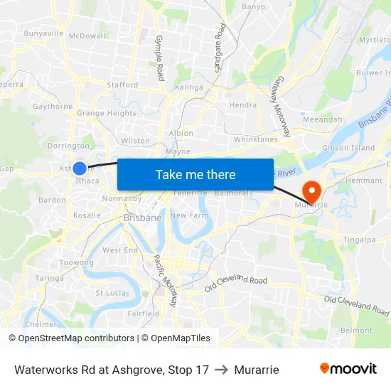 Waterworks Rd at Ashgrove, Stop 17 to Murarrie map
