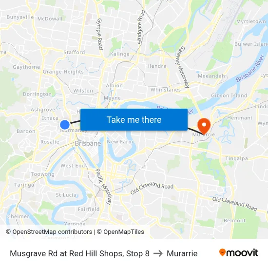 Musgrave Rd at Red Hill Shops, Stop 8 to Murarrie map