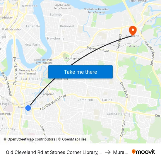 Old Cleveland Rd at Stones Corner Library, Stop 17 to Murarrie map