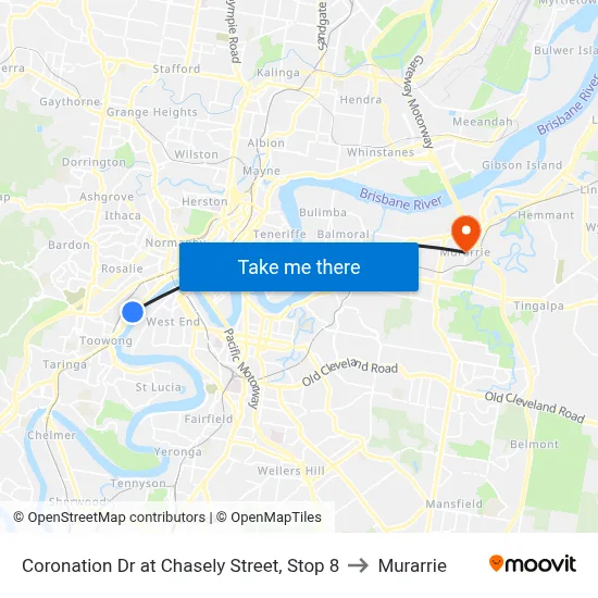 Coronation Dr at Chasely Street, Stop 8 to Murarrie map