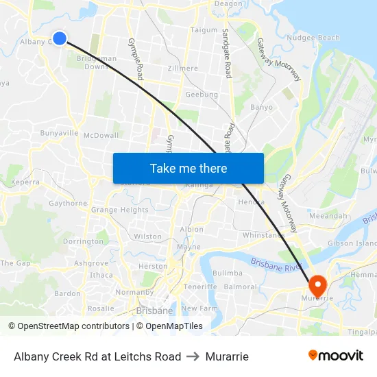 Albany Creek Rd at Leitchs Road to Murarrie map