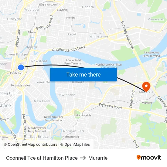 Oconnell Tce at Hamilton Place to Murarrie map