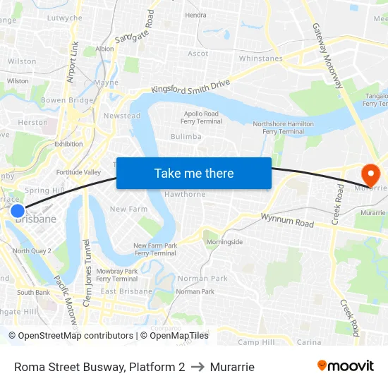 Roma Street Busway, Platform 2 to Murarrie map