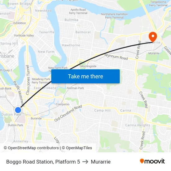 Boggo Road Station, Platform 5 to Murarrie map