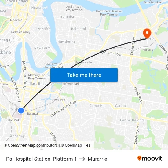 Pa Hospital Station, Platform 1 to Murarrie map