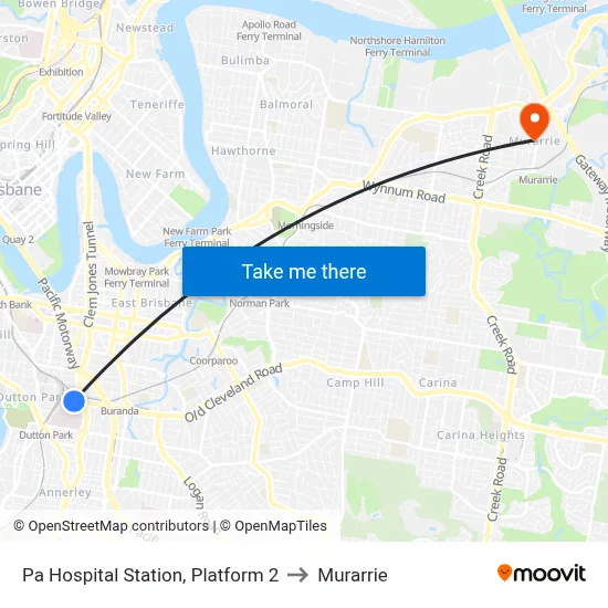 Pa Hospital Station, Platform 2 to Murarrie map