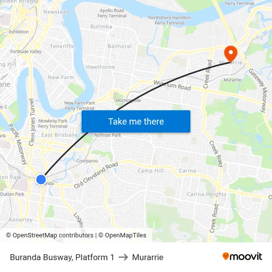 Buranda Busway, Platform 1 to Murarrie map