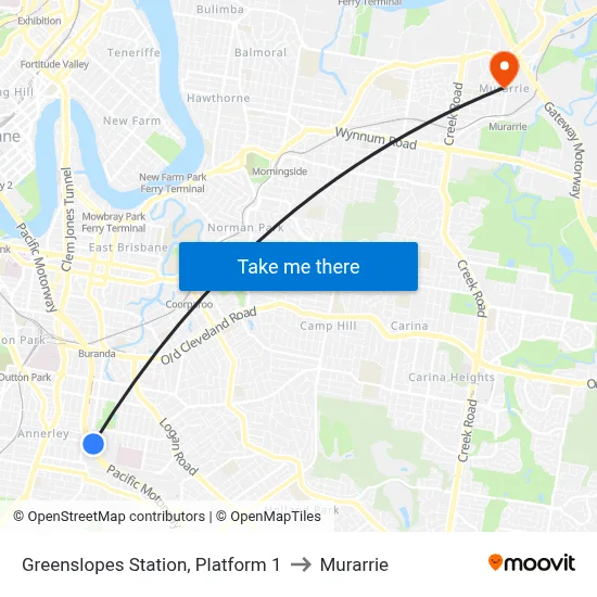 Greenslopes Station, Platform 1 to Murarrie map