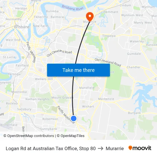 Logan Rd at Australian Tax Office, Stop 80 to Murarrie map