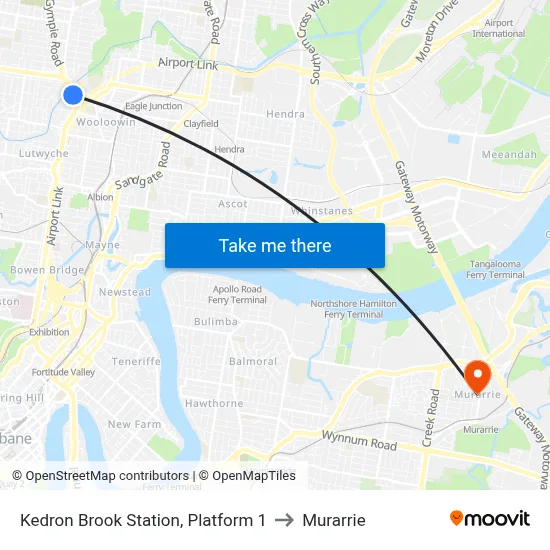 Kedron Brook Station, Platform 1 to Murarrie map