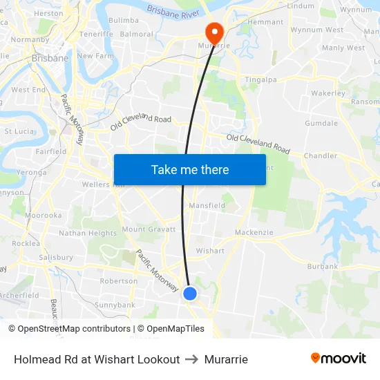 Holmead Rd at Wishart Lookout to Murarrie map