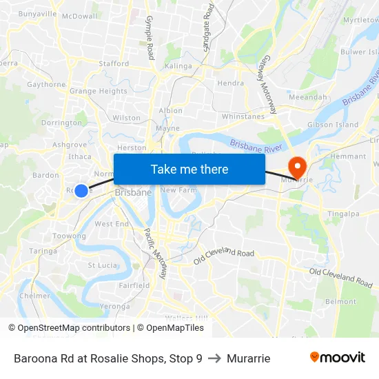 Baroona Rd at Rosalie Shops, Stop 9 to Murarrie map