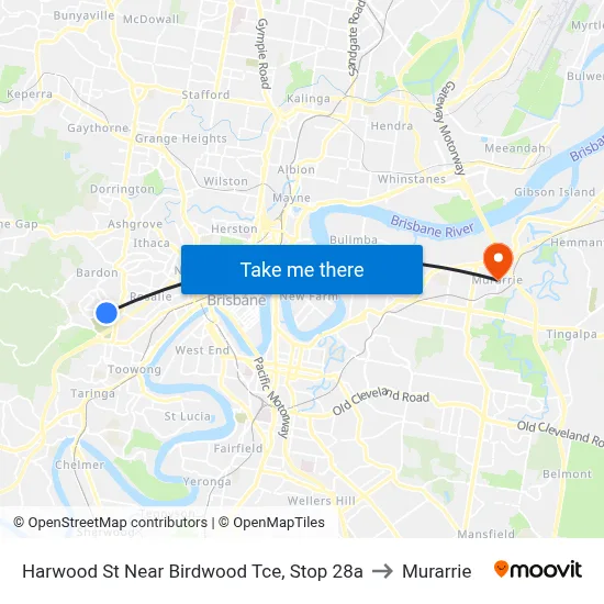 Harwood St Near Birdwood Tce, Stop 28a to Murarrie map