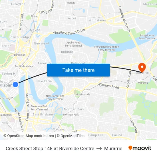Creek Street Stop 148 at Riverside Centre to Murarrie map