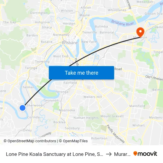 Lone Pine Koala Sanctuary at Lone Pine, Stop 42 to Murarrie map