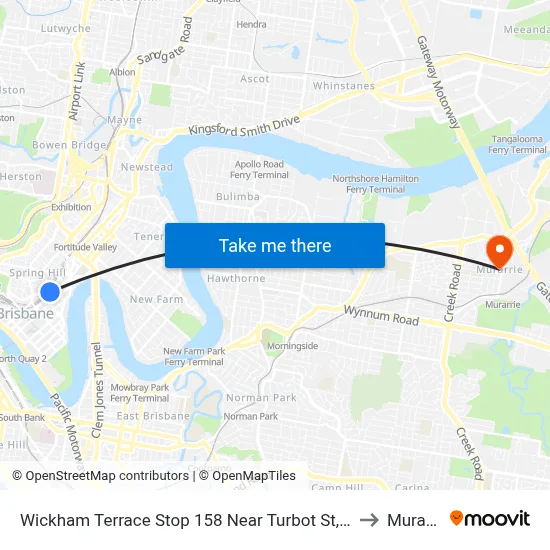 Wickham Terrace Stop 158 Near Turbot St, Stand A to Murarrie map