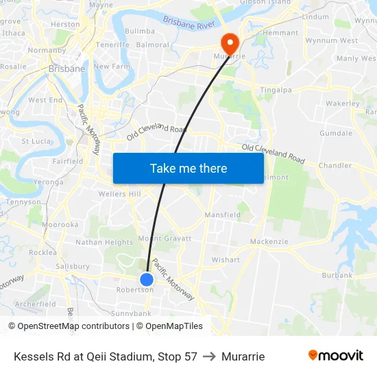 Kessels Rd at Qeii Stadium, Stop 57 to Murarrie map