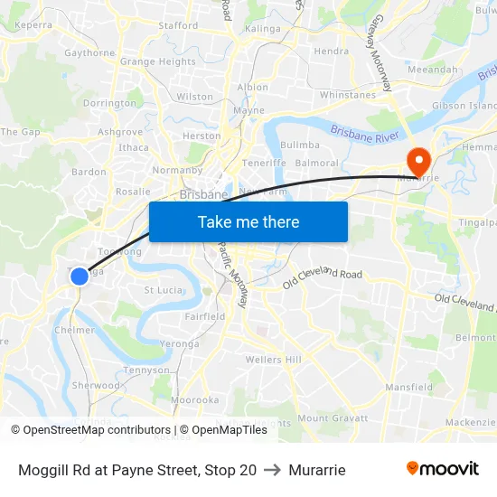 Moggill Rd at Payne Street, Stop 20 to Murarrie map