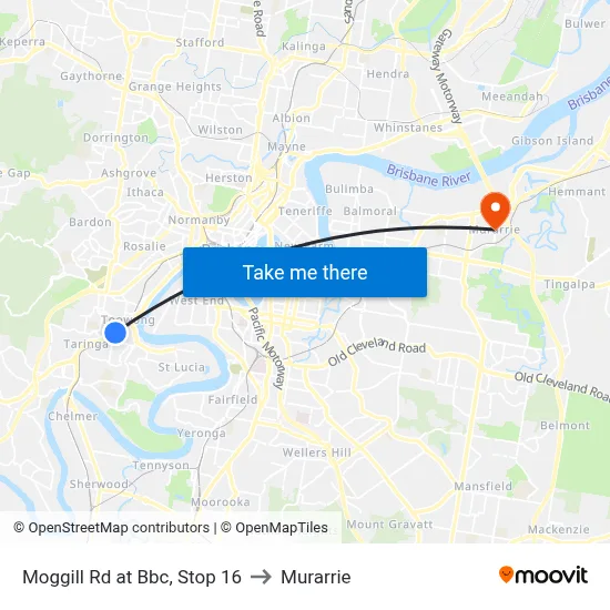 Moggill Rd at Bbc, Stop 16 to Murarrie map