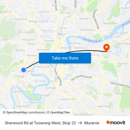 Sherwood Rd at Toowong West, Stop 22 to Murarrie map