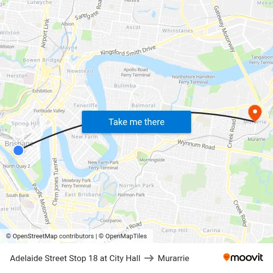 Adelaide Street Stop 18 at City Hall to Murarrie map