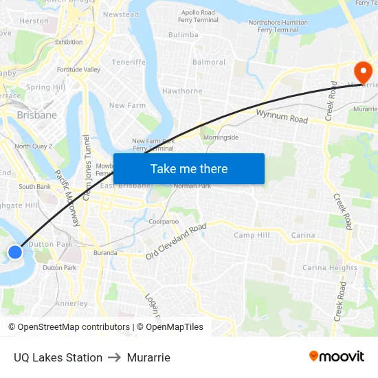 UQ Lakes Station to Murarrie map