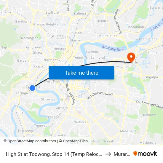 High St at Toowong, Stop 14 (Temp Relocation) to Murarrie map