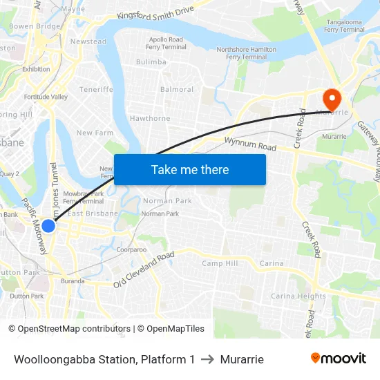 Woolloongabba Station, Platform 1 to Murarrie map