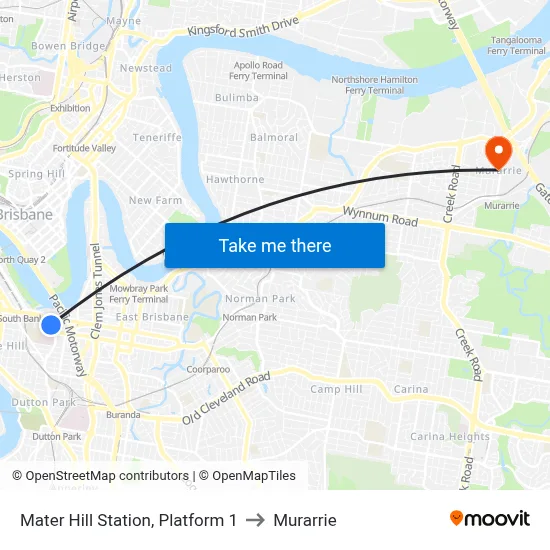 Mater Hill Station, Platform 1 to Murarrie map