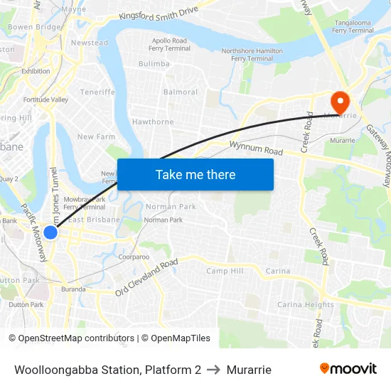 Woolloongabba Station, Platform 2 to Murarrie map
