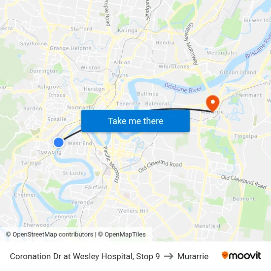 Coronation Dr at Wesley Hospital, Stop 9 to Murarrie map