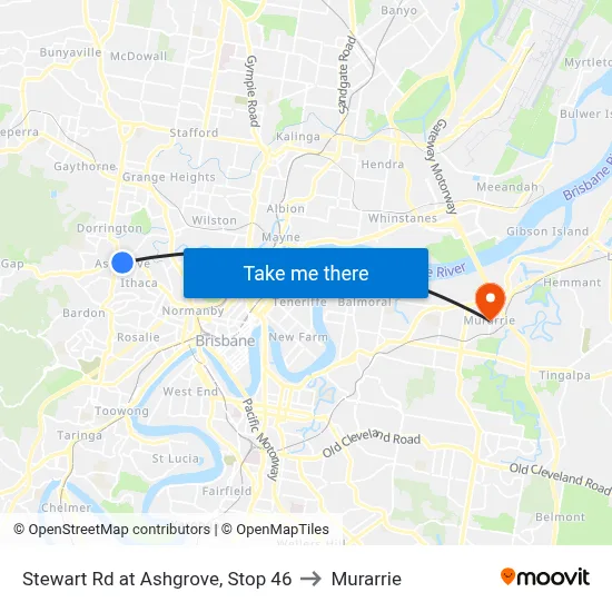 Stewart Rd at Ashgrove, Stop 46 to Murarrie map