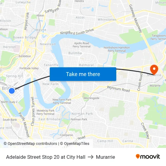 Adelaide Street Stop 20 at City Hall to Murarrie map