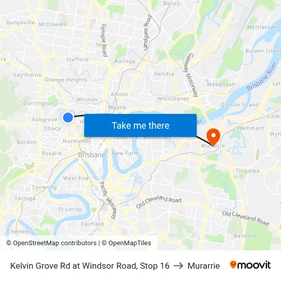 Kelvin Grove Rd at Windsor Road, Stop 16 to Murarrie map