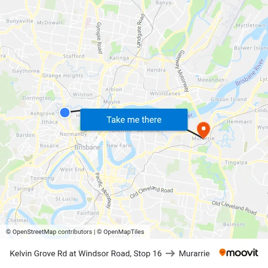 Kelvin Grove Rd at Windsor Road, Stop 16 to Murarrie map