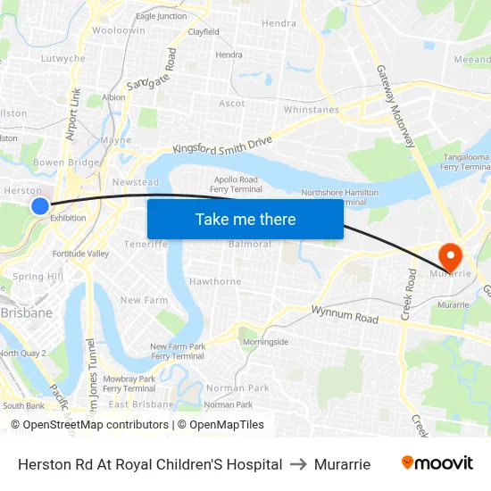 Herston Rd At Royal Children'S Hospital to Murarrie map
