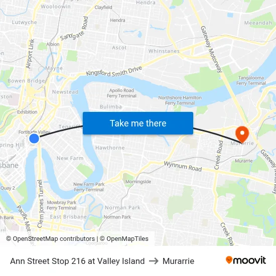 Ann Street Stop 216 at Valley Island to Murarrie map