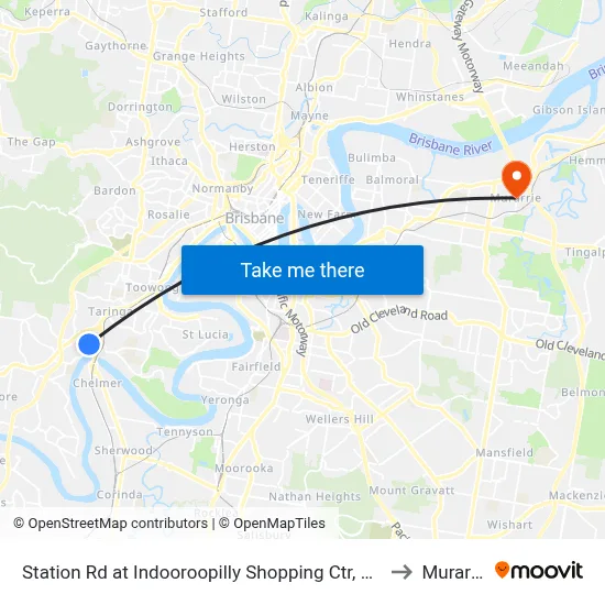 Station Rd at Indooroopilly Shopping Ctr, Stop E to Murarrie map