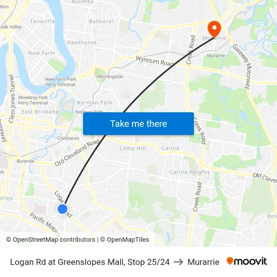 Logan Rd at Greenslopes Mall, Stop 25/24 to Murarrie map