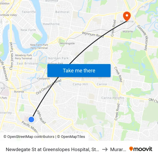 Newdegate St at Greenslopes Hospital, Stop 23 to Murarrie map