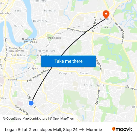 Logan Rd at Greenslopes Mall, Stop 24 to Murarrie map