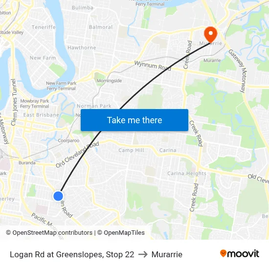 Logan Rd at Greenslopes, Stop 22 to Murarrie map