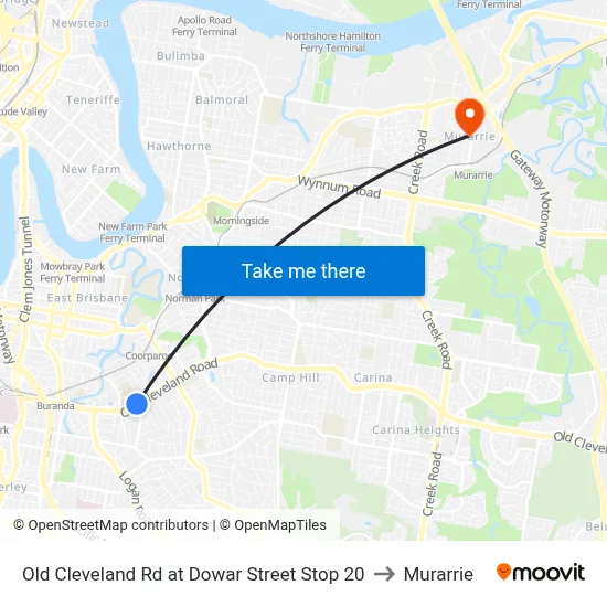 Old Cleveland Rd at Dowar Street Stop 20 to Murarrie map