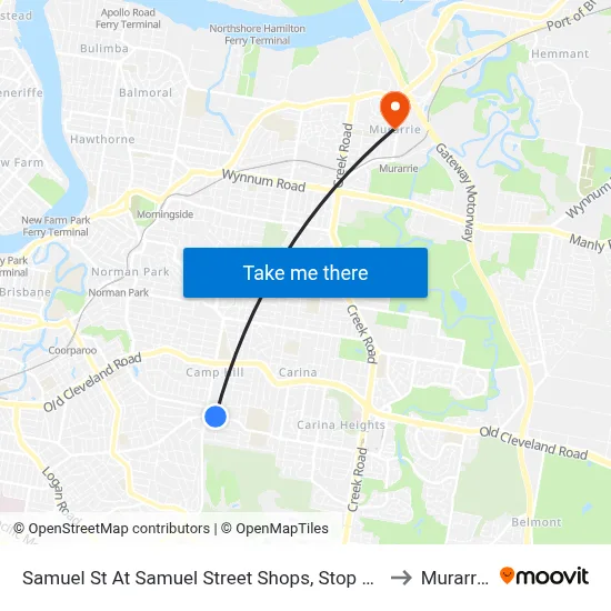 Samuel St At Samuel Street Shops, Stop 41 to Murarrie map