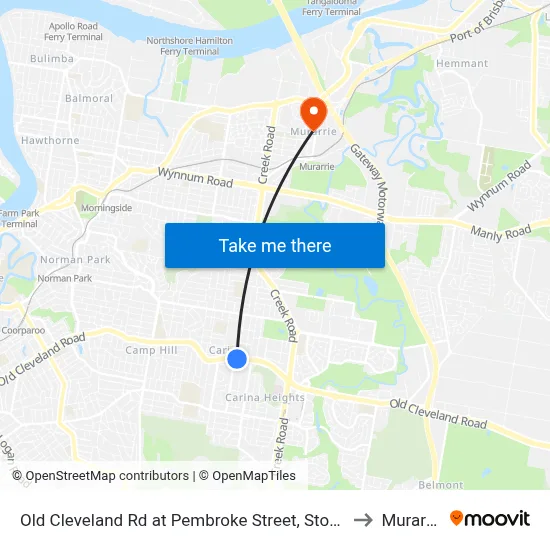 Old Cleveland Rd at Pembroke Street, Stop 36 to Murarrie map