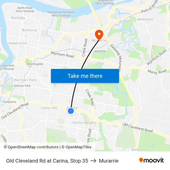 Old Cleveland Rd at Carina, Stop 35 to Murarrie map