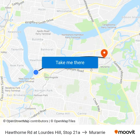 Hawthorne Rd at Lourdes Hill, Stop 21a to Murarrie map