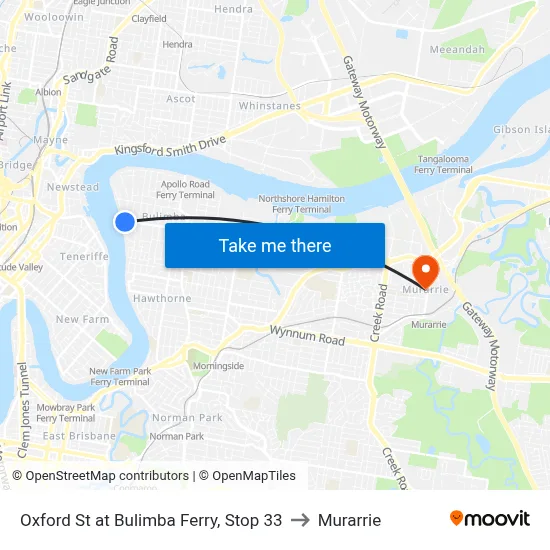 Oxford St at Bulimba Ferry, Stop 33 to Murarrie map